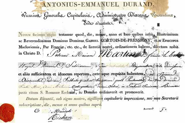 diplome de diaconat de Pierre Marie MARTIN