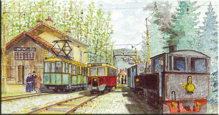 vue d'artiste de la gare de Foncine le Bas durant l'été 1928
